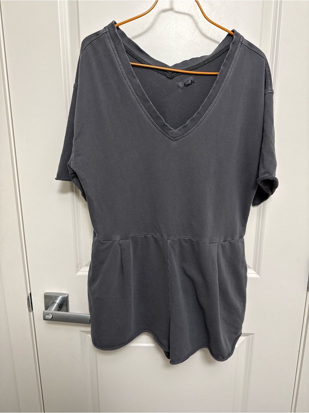 Aerie Grey Short Sleeve V-Neck Romper with Pockets in size S